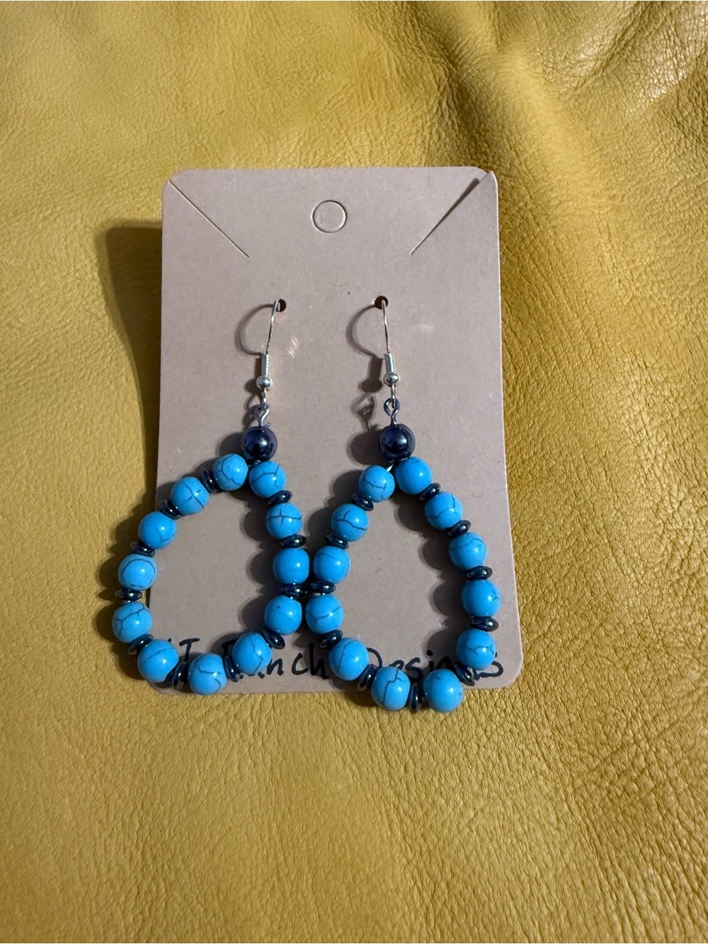 Faux Turquoise Beaded Teardrop Earrings - handmade